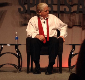 Brian Burke - the hockey one - on stage at the 2015 Sloan Sports Analytics Conference. Photo Credit: Twitter (@drjefflo)